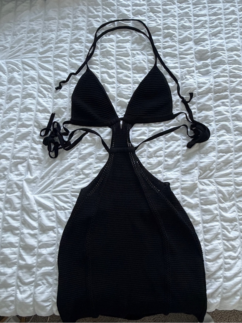 Black Crochet Halter Mini Dress